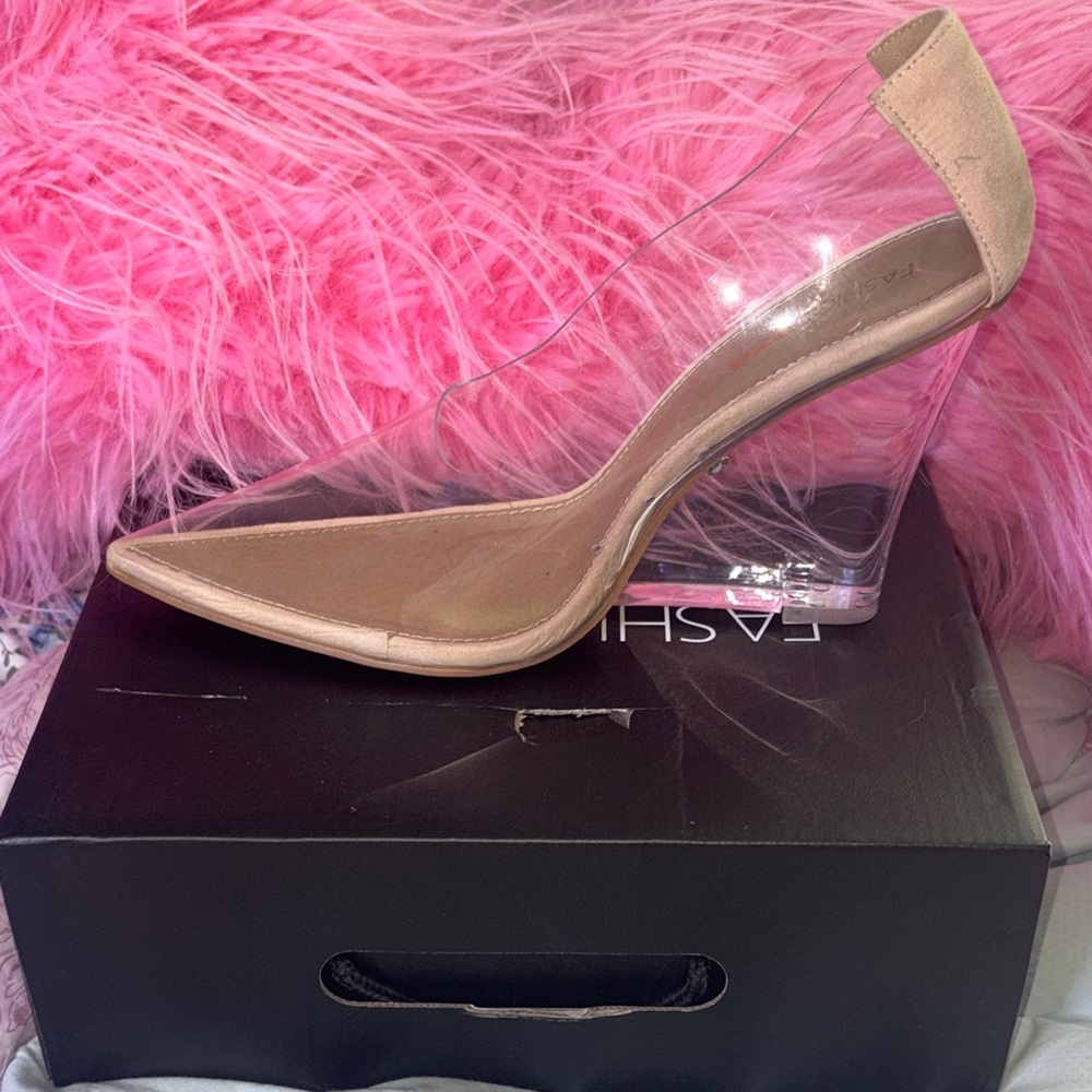 Fashion Nova Clear and Nude Heels